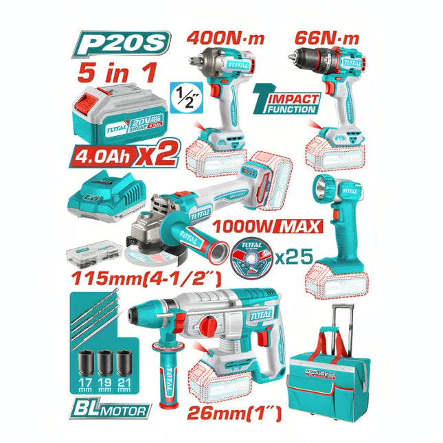 Total TCKLI20592 5-Piece Cordless Power Tool Set