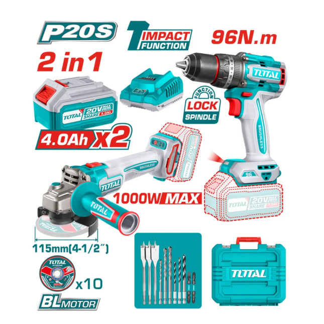 96Nm drill with 4.5" angle grinder Total TOSLI241298