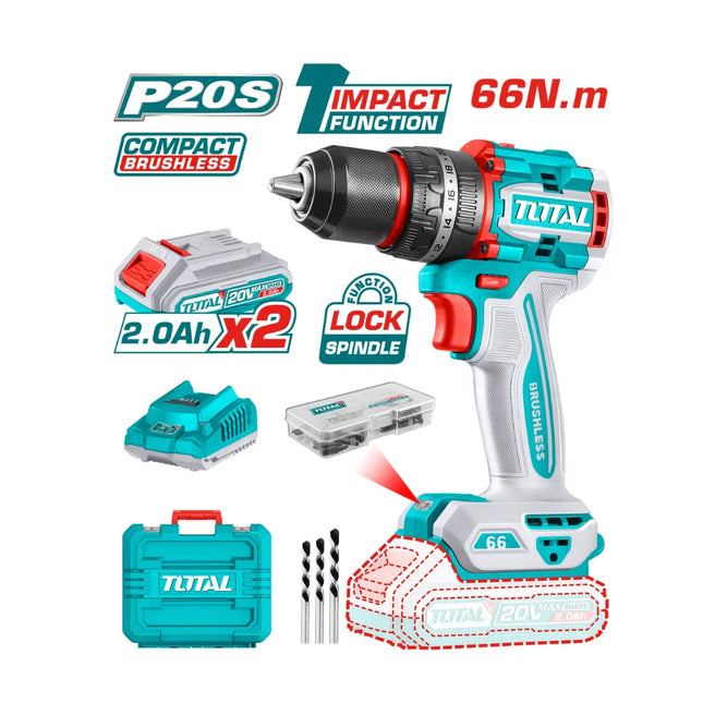 Rechargeable Drill 20V, 66 Nm Total TIDLI20668