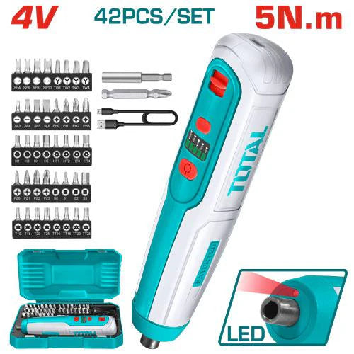 4V Cordless Screwdriver with Accessories Total TSDLI0403