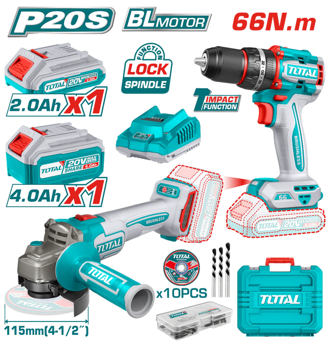 20V Cordless Drill and Grinder Set Total TCKLI20273